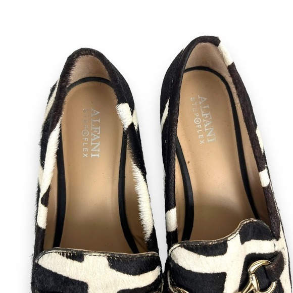 Alfani Shoes Womens 6.5 Black White Calf Hair Loafers Brass Horse Bite Clasp - Picture 11 of 12